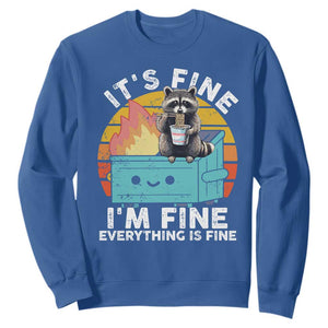 Funny Racoon Sweatshirt Eating Instant Noodle Cup Dumpster Fire Everything Is Fine Meme TS10 Royal Blue Print Your Wear