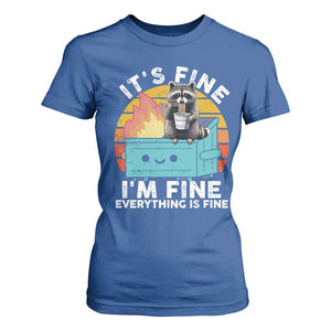 Funny Racoon T Shirt For Women Eating Instant Noodle Cup Dumpster Fire Everything Is Fine Meme TS10 Royal Blue Print Your Wear