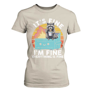 Funny Racoon T Shirt For Women Eating Instant Noodle Cup Dumpster Fire Everything Is Fine Meme TS10 Sand Print Your Wear