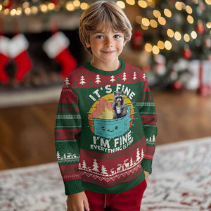 Funny Racoon Ugly Christmas Sweater Eating Instant Noodle Cup Dumpster Fire Everything Is Fine Meme TS10 Christmas Print Your Wear
