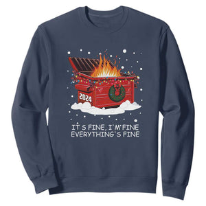Dumpster Fire Sweatshirt Everythings Fine Funny Christmas TS10 Navy Print Your Wear
