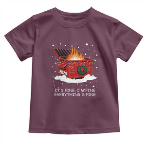 Dumpster Fire Toddler T Shirt Everythings Fine Funny Christmas TS10 Maroon Print Your Wear