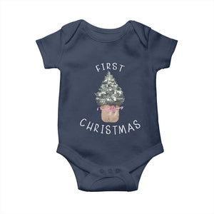 My First Christmas Baby Onesie Baby's First Holiday Xmas Tree Bow TS10 Navy Print Your Wear
