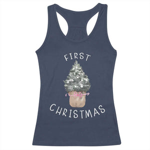 My First Christmas Racerback Tank Top Baby's First Holiday Xmas Tree Bow TS10 Navy Print Your Wear