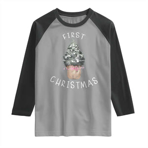 My First Christmas Raglan Shirt Baby's First Holiday Xmas Tree Bow TS10 Sport Gray Black Print Your Wear