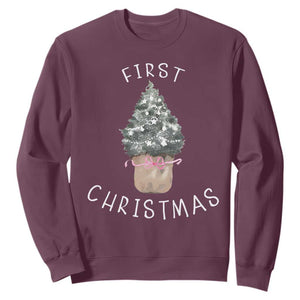 My First Christmas Sweatshirt Baby's First Holiday Xmas Tree Bow TS10 Maroon Print Your Wear