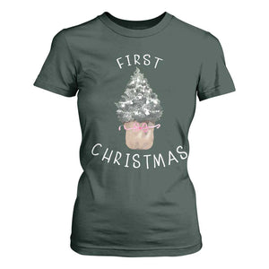 My First Christmas T Shirt For Women Baby's First Holiday Xmas Tree Bow TS10 Dark Forest Green Print Your Wear