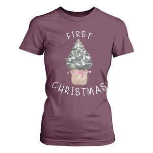 My First Christmas T Shirt For Women Baby's First Holiday Xmas Tree Bow TS10 Maroon Print Your Wear