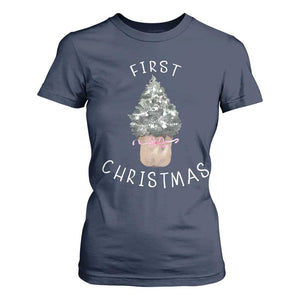 My First Christmas T Shirt For Women Baby's First Holiday Xmas Tree Bow TS10 Navy Print Your Wear