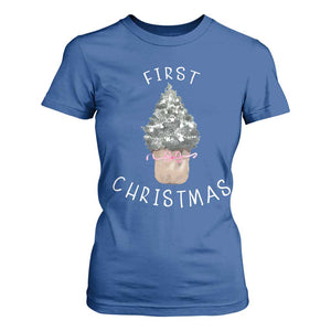 My First Christmas T Shirt For Women Baby's First Holiday Xmas Tree Bow TS10 Royal Blue Print Your Wear