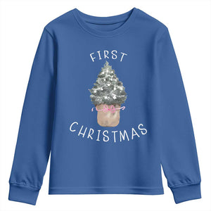 My First Christmas Youth Sweatshirt Baby's First Holiday Xmas Tree Bow TS10 Royal Blue Print Your Wear