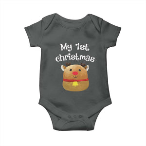 Baby First Christmas Outfit Baby Onesie Cute Reindeer Santa Boys Girls TS10 Dark Heather Print Your Wear