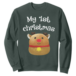 Baby First Christmas Outfit Sweatshirt Cute Reindeer Santa Boys Girls TS10 Dark Forest Green Print Your Wear