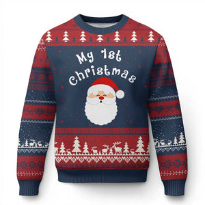 My First Xmas Ugly Christmas Sweater Baby's First Holiday Xmas Santa TS10 Navy Red Print Your Wear