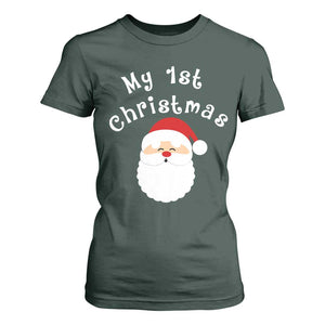 My First Christmas T Shirt For Women Baby's First Holiday Xmas Santa TS10 Dark Forest Green Print Your Wear