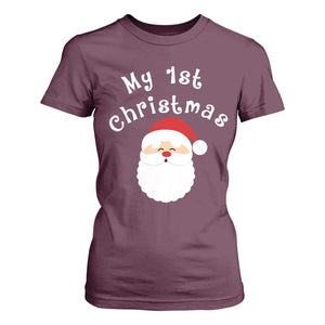 My First Christmas T Shirt For Women Baby's First Holiday Xmas Santa TS10 Maroon Print Your Wear