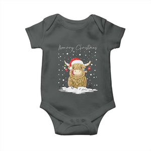 Christmas Cow Baby Onesie Scottish Highland Cow Moo-rry Christmas TS10 Dark Heather Print Your Wear