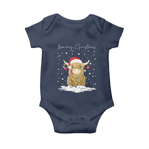 Christmas Cow Baby Onesie Scottish Highland Cow Moo-rry Christmas TS10 Navy Print Your Wear