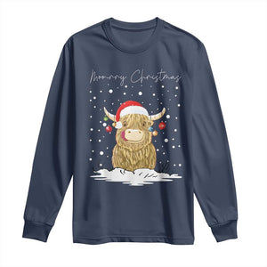 Christmas Cow Long Sleeve Shirt Scottish Highland Cow Moo-rry Christmas TS10 Navy Print Your Wear
