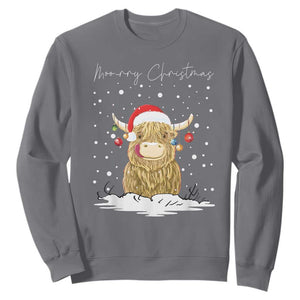 Christmas Cow Sweatshirt Scottish Highland Cow Moo-rry Christmas TS10 Charcoal Print Your Wear