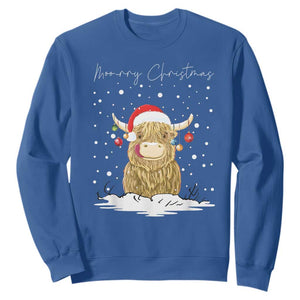 Christmas Cow Sweatshirt Scottish Highland Cow Moo-rry Christmas TS10 Royal Blue Print Your Wear