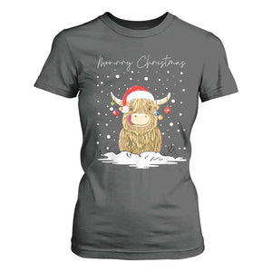 Christmas Cow T Shirt For Women Scottish Highland Cow Moo-rry Christmas TS10 Dark Heather Print Your Wear