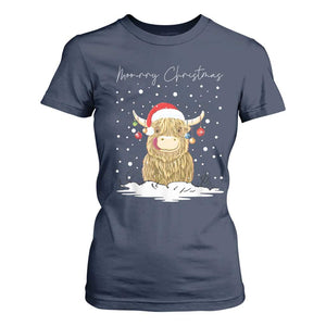 Christmas Cow T Shirt For Women Scottish Highland Cow Moo-rry Christmas TS10 Navy Print Your Wear