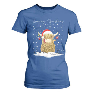 Christmas Cow T Shirt For Women Scottish Highland Cow Moo-rry Christmas TS10 Royal Blue Print Your Wear