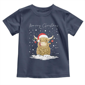 Christmas Cow Toddler T Shirt Scottish Highland Cow Moo-rry Christmas TS10 Navy Print Your Wear