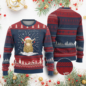 Xmas Cow Ugly Christmas Sweater Scottish Highland Cow Moo-rry Christmas TS10 Burgundy Print Your Wear
