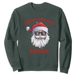 Funny Christmas Santa Sweatshirt Merry Rizz Mas Sigmas Gen Alpha Middle School Christmas TS10 Dark Forest Green Print Your Wear