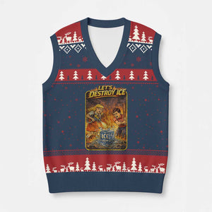 Subtle Abolish Ice V-Neck Knit Sweater Vest Retro Protest Satirical Graphic Let's Destroy Ice TS10 Navy Red Print Your Wear