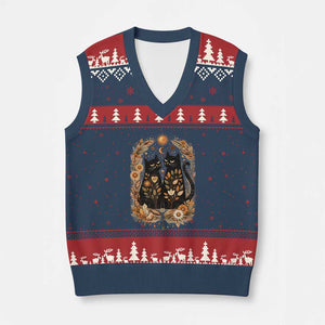 Subtle FDT V-Neck Knit Sweater Vest Vintage Flower Black Cat Social Activist TS10 Navy Red Print Your Wear