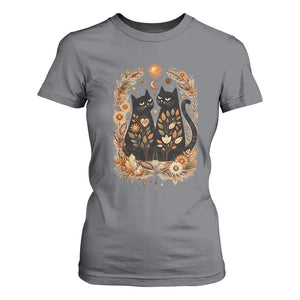 Subtle FDT T Shirt For Women Vintage Flower Black Cat Social Activist TS10 Charcoal Print Your Wear