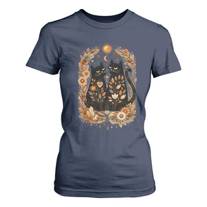 Subtle FDT T Shirt For Women Vintage Flower Black Cat Social Activist TS10 Navy Print Your Wear