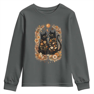 Subtle FDT Youth Sweatshirt Vintage Flower Black Cat Social Activist TS10 Dark Heather Print Your Wear
