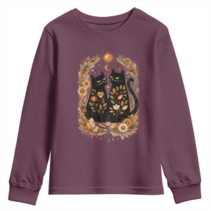 Subtle FDT Youth Sweatshirt Vintage Flower Black Cat Social Activist TS10 Maroon Print Your Wear