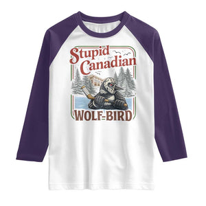Stupid Canadian Wolf Bird Raglan Shirt Vintage Heated Hookey Loon Meme TS10 White Purple Print Your Wear