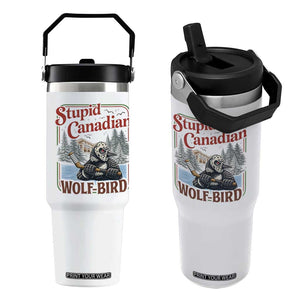 Stupid Canadian Wolf Bird Flip Straw Tumbler Vintage Heated Hookey Loon Meme TS10 One Size: 30 oz White Print Your Wear