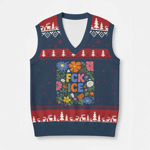 Fck Ice V-Neck Knit Sweater Vest Funny Boho Floral Resist Retro Pro Immigration TS10 Navy Red Print Your Wear