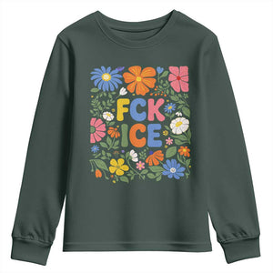 Fck Ice Youth Sweatshirt Funny Boho Floral Resist Retro Pro Immigration TS10 Dark Forest Green Print Your Wear