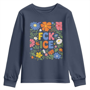 Fck Ice Youth Sweatshirt Funny Boho Floral Resist Retro Pro Immigration TS10 Navy Print Your Wear