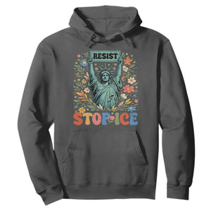 Stop ICE Hoodie Funny Statue of Liberty Boho Floral Resist Retro TS10 Dark Heather Print Your Wear