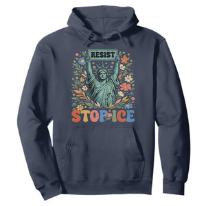 Stop ICE Hoodie Funny Statue of Liberty Boho Floral Resist Retro TS10 Navy Print Your Wear