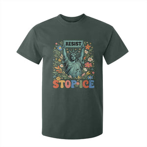 Stop ICE T Shirt For Kid Funny Statue of Liberty Boho Floral Resist Retro TS10 Dark Forest Green Print Your Wear