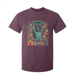 Stop ICE T Shirt For Kid Funny Statue of Liberty Boho Floral Resist Retro TS10 Maroon Print Your Wear