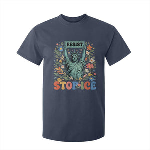Stop ICE T Shirt For Kid Funny Statue of Liberty Boho Floral Resist Retro TS10 Navy Print Your Wear