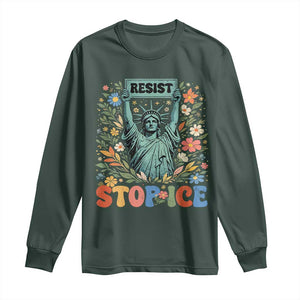 Stop ICE Long Sleeve Shirt Funny Statue of Liberty Boho Floral Resist Retro TS10 Dark Forest Green Print Your Wear