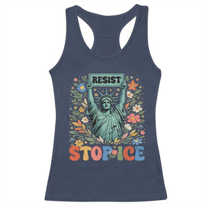Stop ICE Racerback Tank Top Funny Statue of Liberty Boho Floral Resist Retro TS10 Navy Print Your Wear
