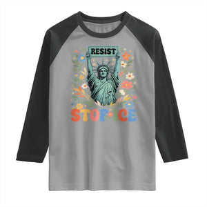 Stop ICE Raglan Shirt Funny Statue of Liberty Boho Floral Resist Retro TS10 Sport Gray Black Print Your Wear